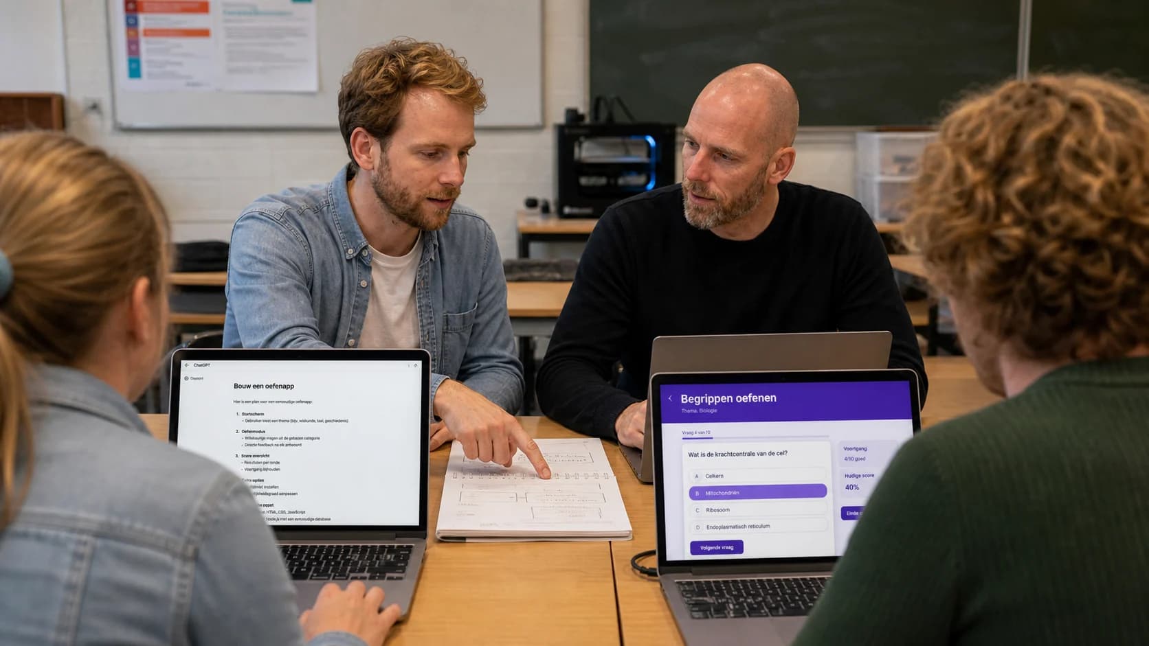 Tom Naberink en Marcel Mutsaarts werken met docenten aan concrete AI-toepassingen voor het onderwijs.
