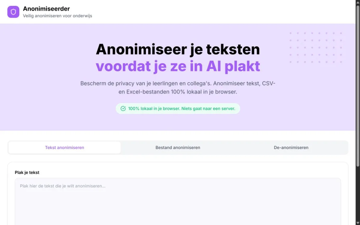 Schermafbeelding van Anonimiseer Tool