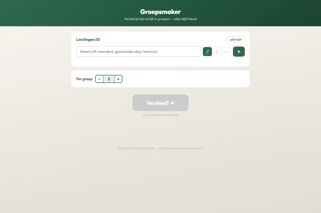 Schermafbeelding van Groepsindeling