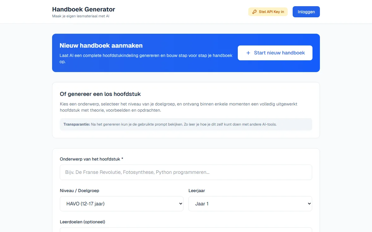 Schermafbeelding van Handboek Generator