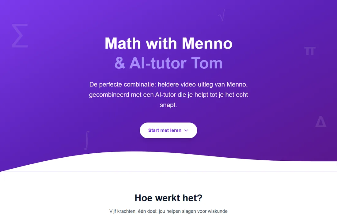 Schermafbeelding van Math with Menno & AI tutor Tom