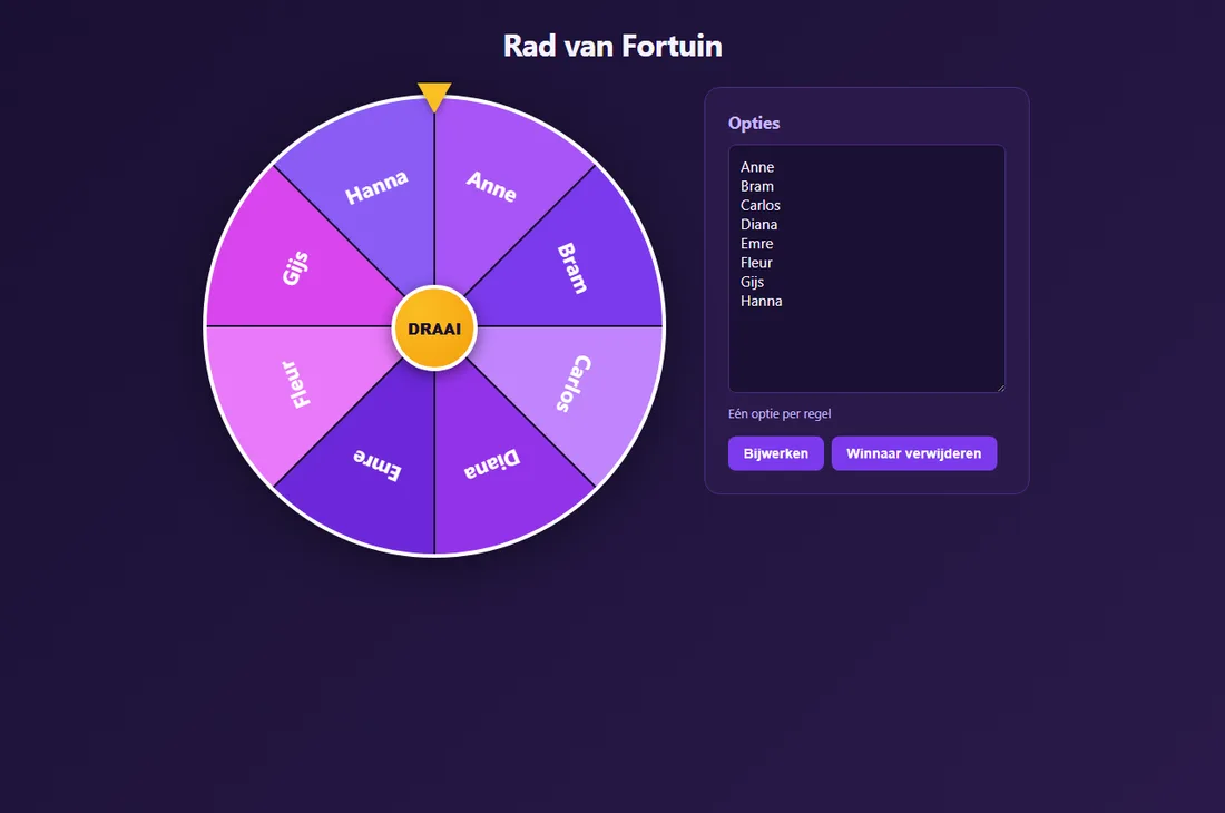 Schermafbeelding van Digitaal rad van fortuin