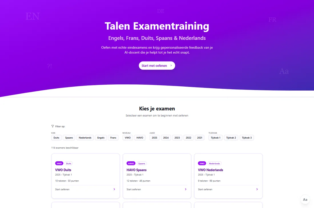 Schermafbeelding van Talen Examentraining