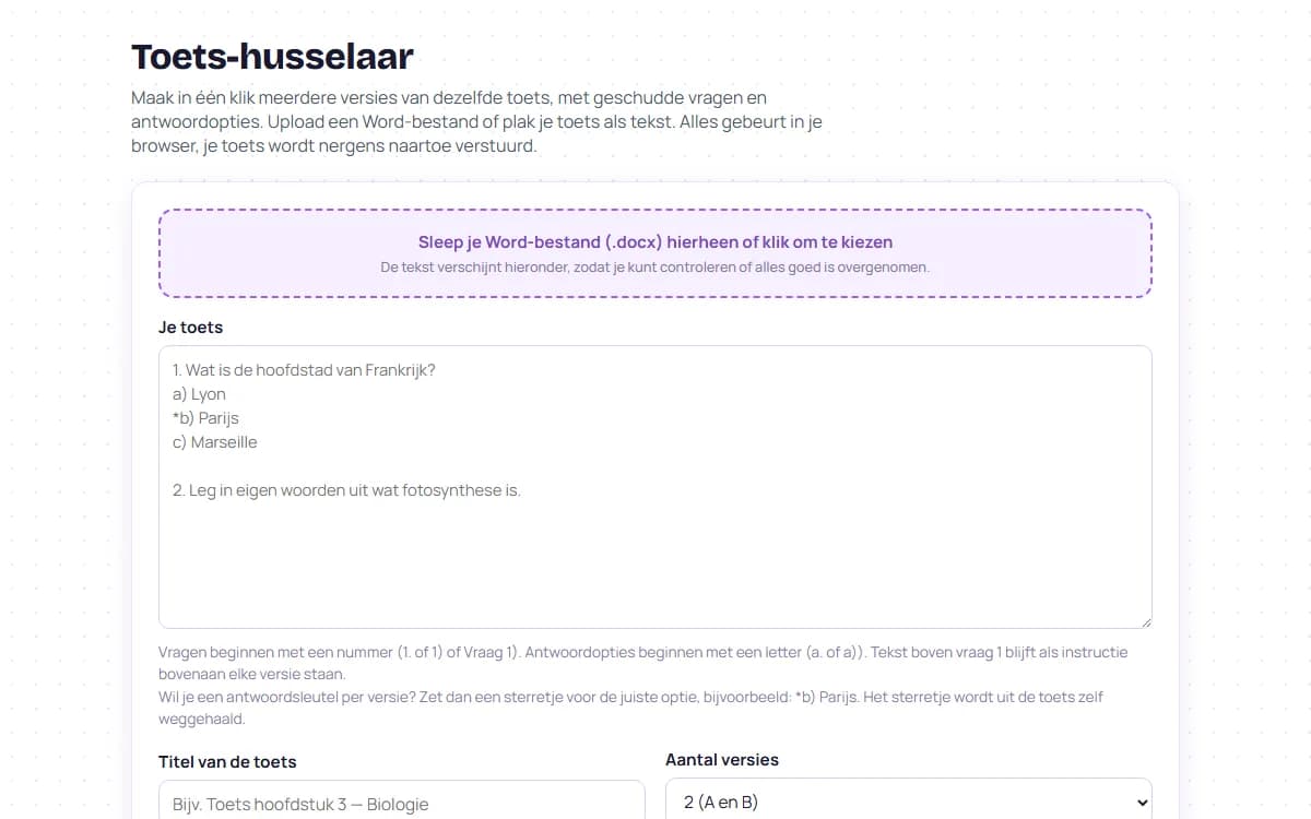 Schermafbeelding van Toetsvragen Husselaar