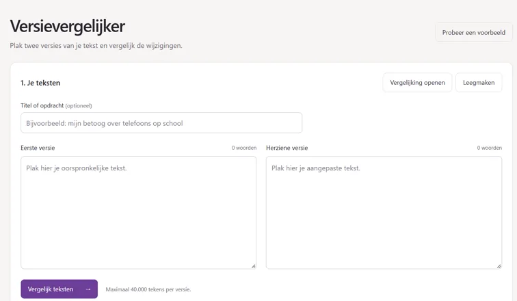 Schermafbeelding van De versievergelijker
