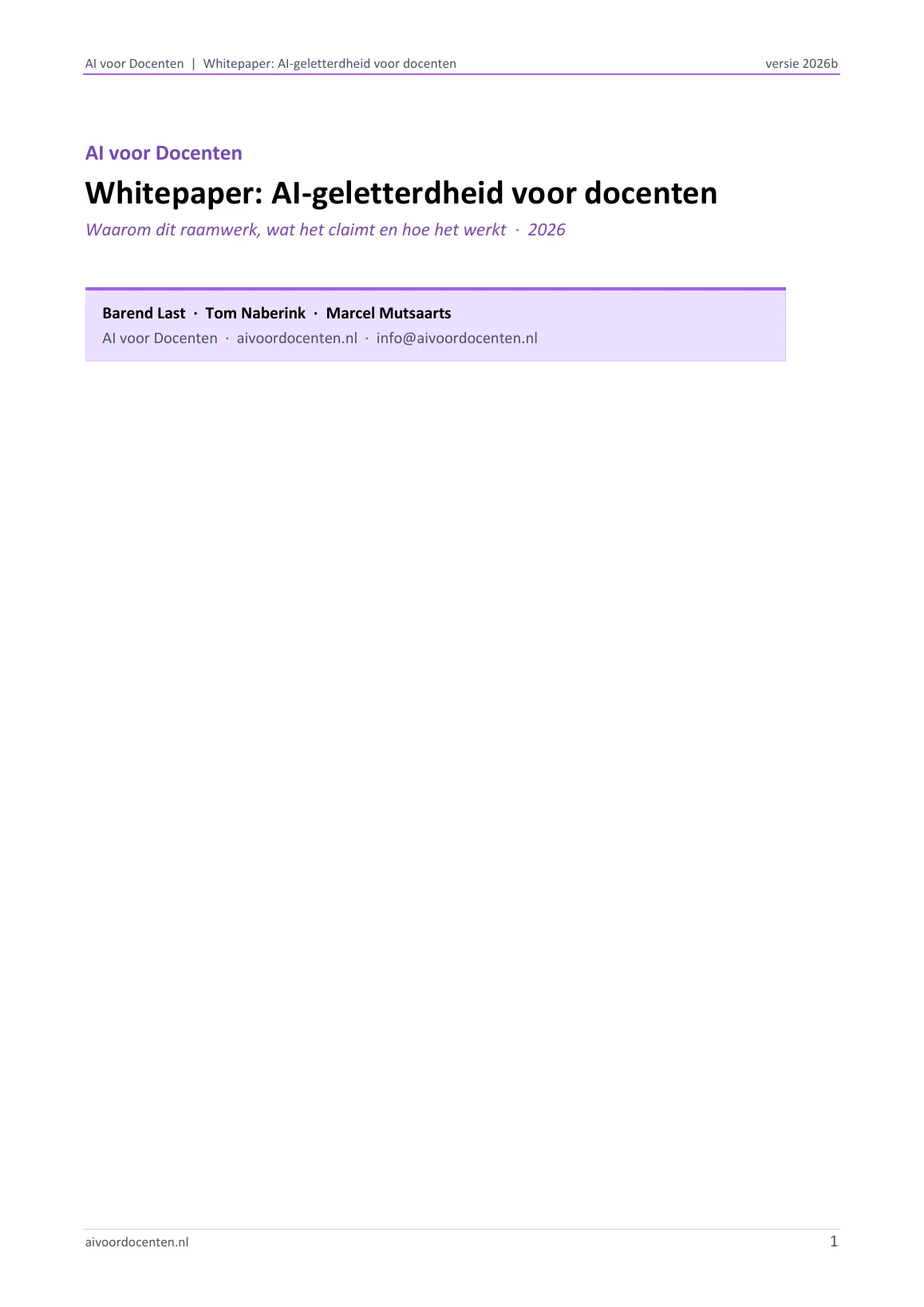 Voorblad van de whitepaper AI-geletterdheid voor docenten
