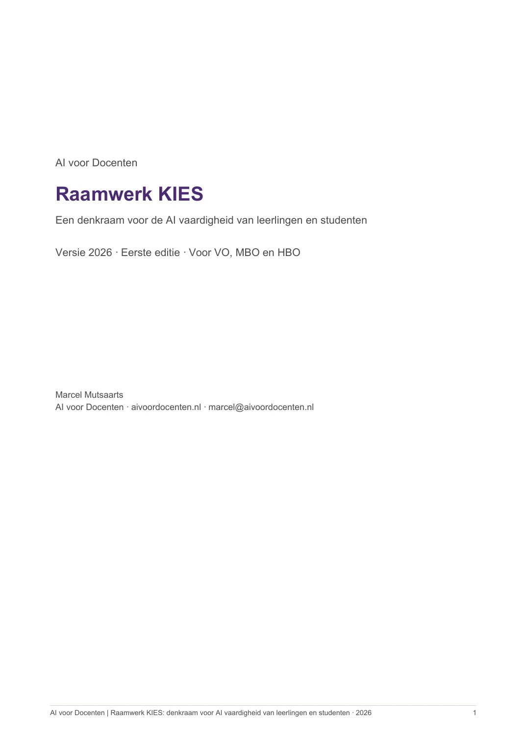 Voorblad van het raamwerk KIES 2026